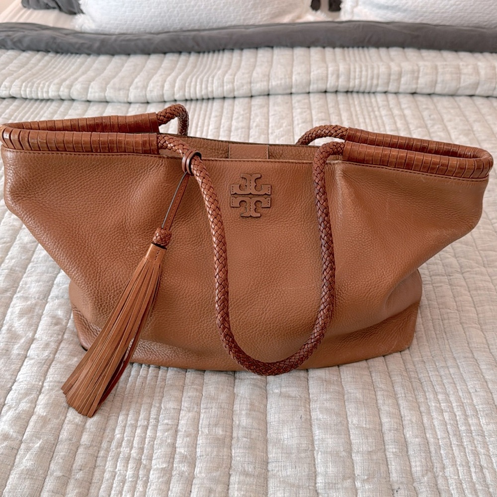 Tory Burch camel leather tote